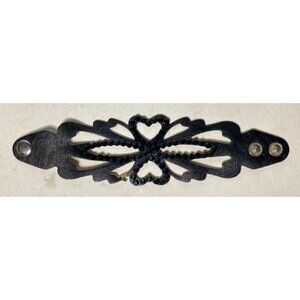 Black Faux Leather Bracelet, Black Rhinestones, Cut-Out Design, Snap Closure 2"W